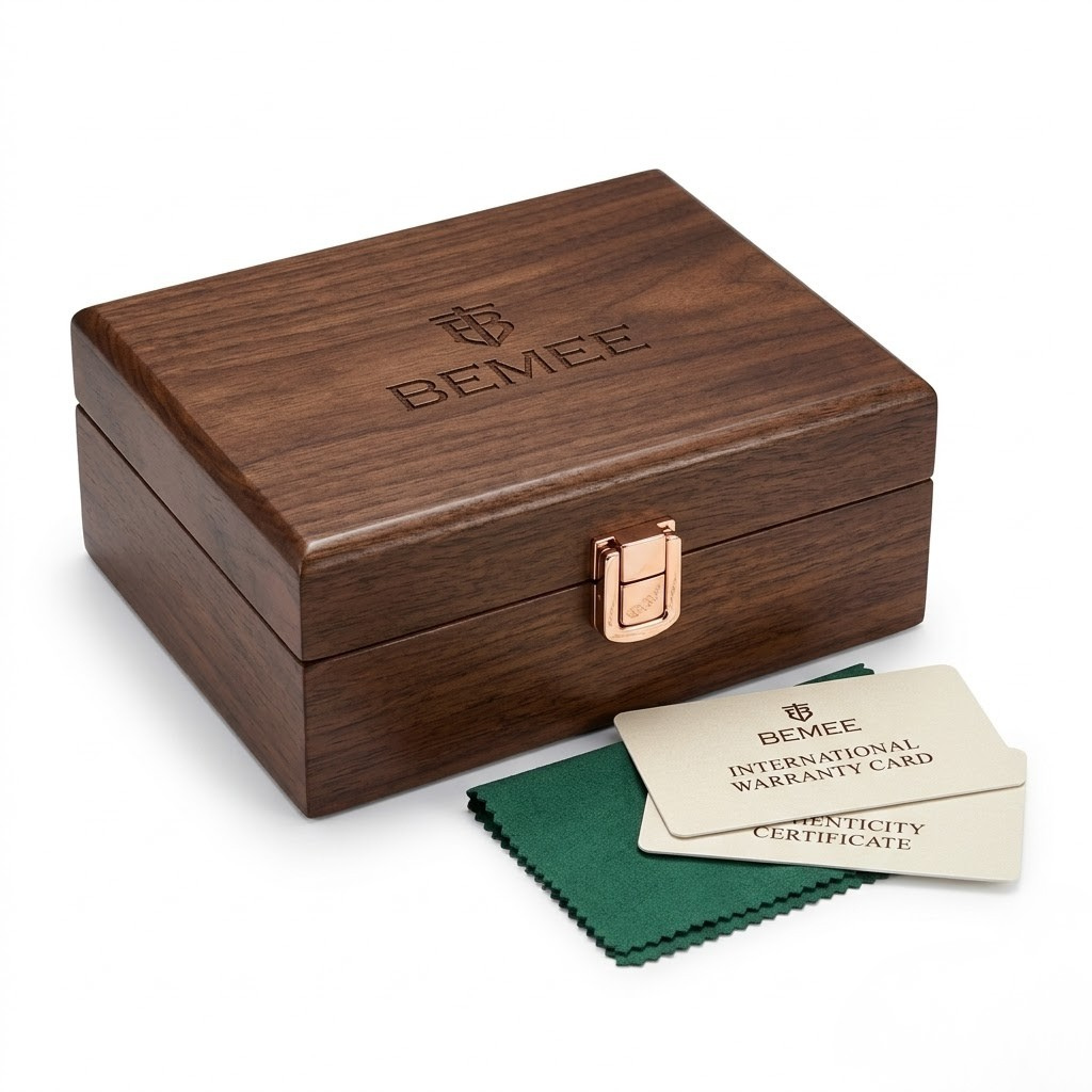 BEMEE Men's Luxury Automatic Watch - Deep Emerald Green Dial, Rose Gold Case & Dark Brown Leather Strap